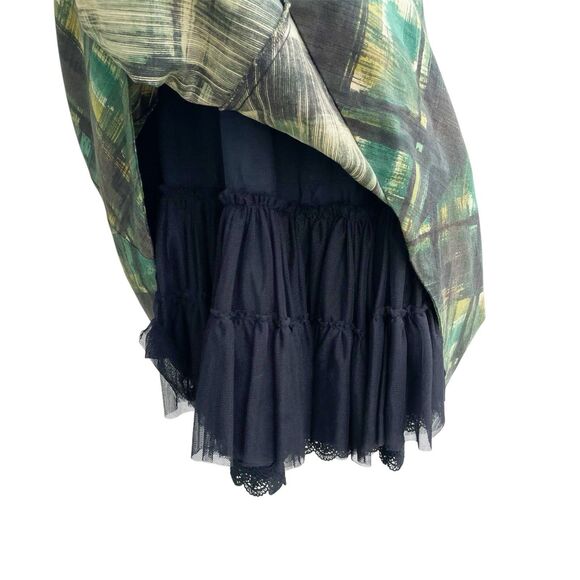 Anthropologie Maeve Dress 0 Green Painted Plaid Fit & Flare Belt Petticoat Swift - Picture 7 of 8